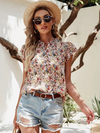 Floral Notched Cap Sleeve Blouse Trandify deal