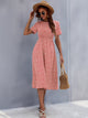 Printed Round Neck Short Sleeve Midi Dress Trandify Deal