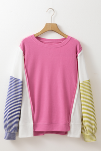 Exposed Seam Contrast Long Sleeve Sweatshirt Trandify Deal
