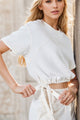 Basic Bae Drawstring Hem Air Scuba Round Neck Short Sleeve T-Shirt Trandify Deal