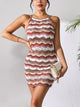 Openwork Striped Spaghetti Strap Knit Dress Trandify deal