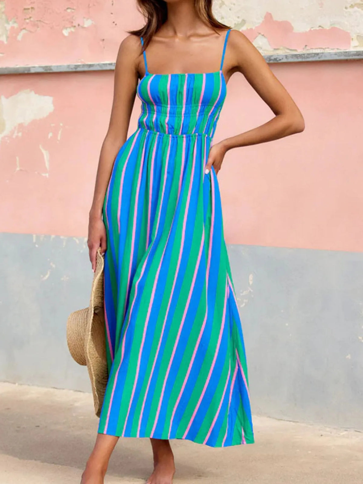 Floral spaghetti strap summer maxi dress for women – boho beach dress with side slit