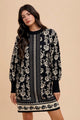Annie Wear Floral Jacquard Round Neck Sweater Dress Trandify Deal
