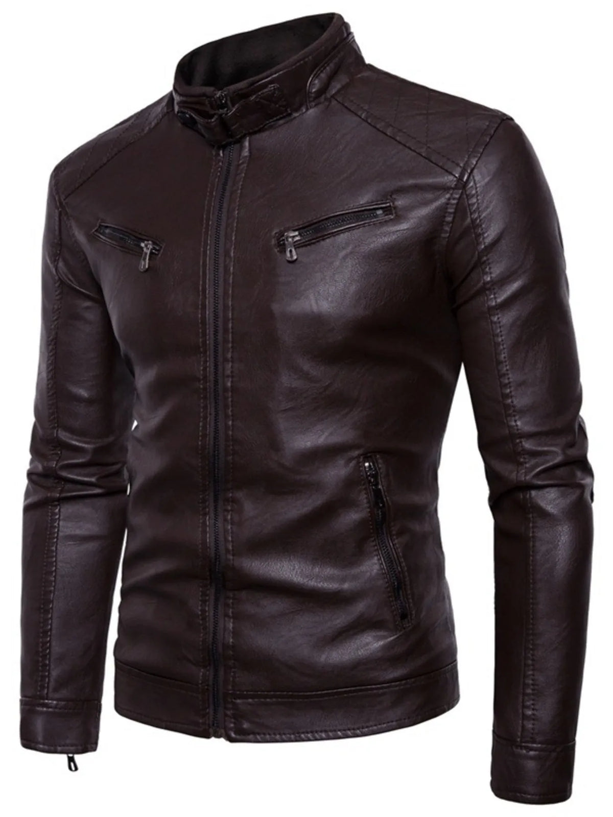 Men's Plus Size Motorcycle Leather Jacket - Casual Biker Jacket