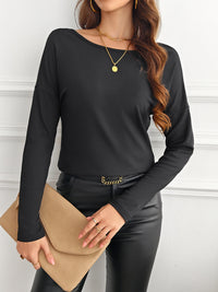 Lace Detail Butterfly Back Round Neck Long Sleeve T-Shirt Trandify Deal