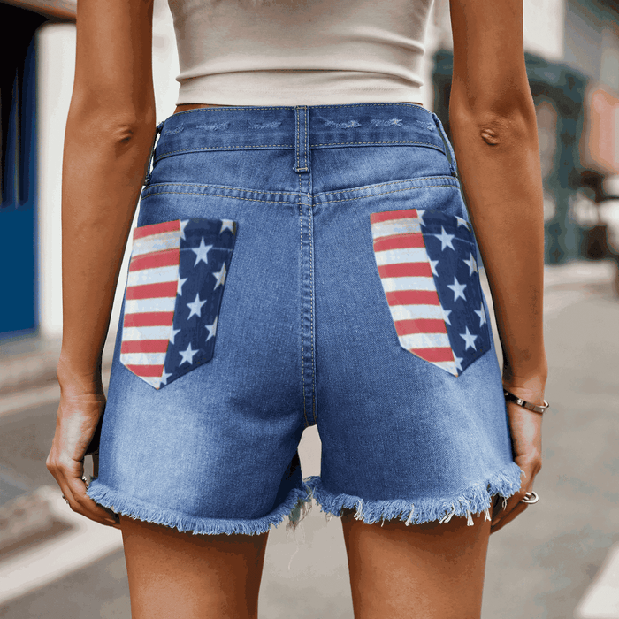 US Flag Distressed Denim Shorts Trandify deal