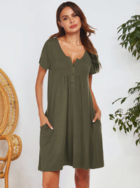 Notched Short Sleeve Mini Lounge Dress Trandify Deal