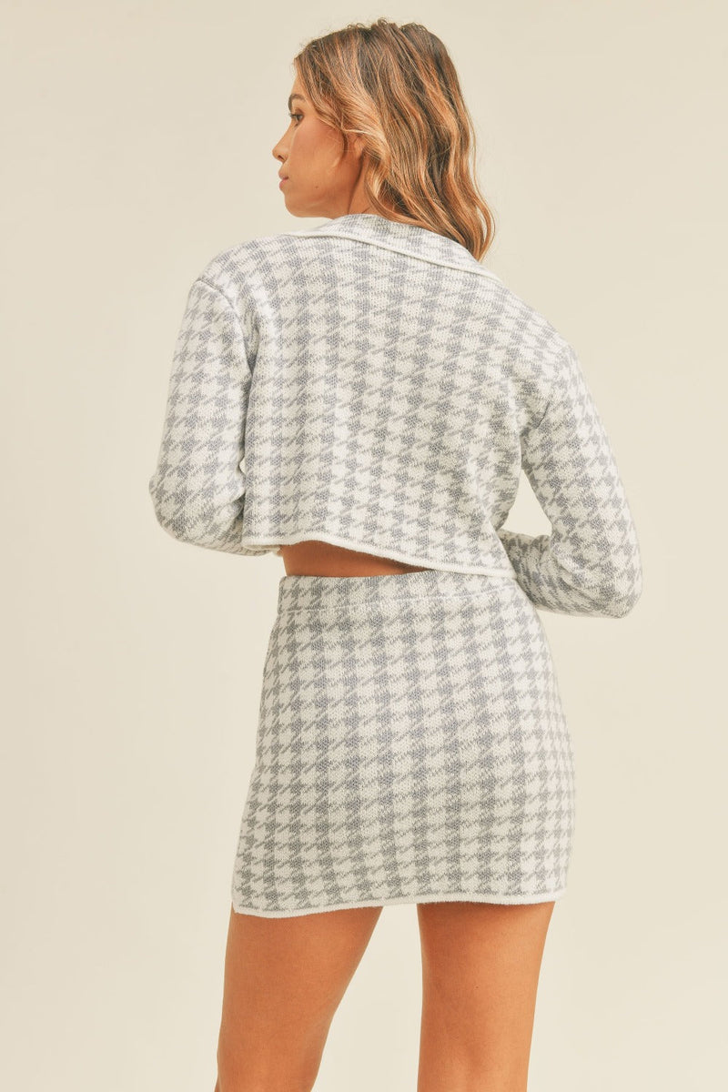 MABLE Houndstooth Cropped Knit Cardigan and Mini Skirt Set Trandify Deal