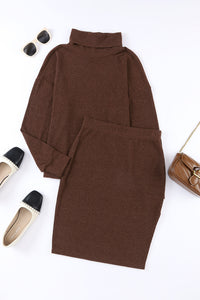 Mock Neck Long Sleeve Top and Slit Skirt Set Trandify deal