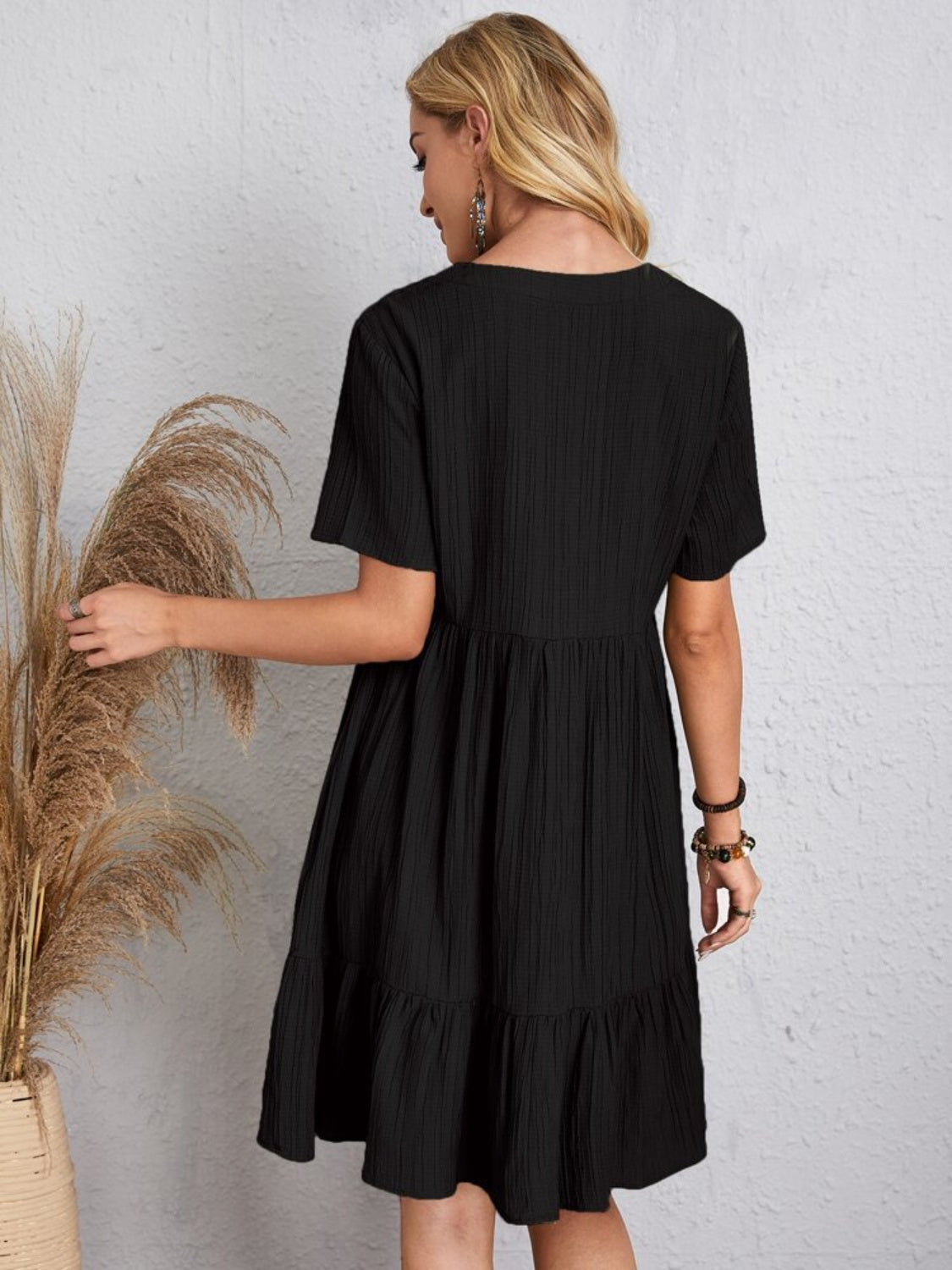 Full Size V-Neck Short Sleeve Dress Trandify deal