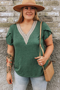 Plus Size V-Neck Petal Sleeve Blouse - Trandify Deal