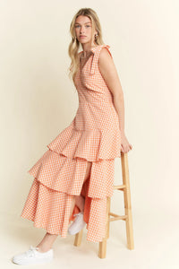 Flowy Checkered Print Dress with Ruffled Skirt – Casual Women’s Fashion