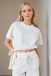 Basic Bae Drawstring Hem Air Scuba Round Neck Short Sleeve T-Shirt Trandify Deal