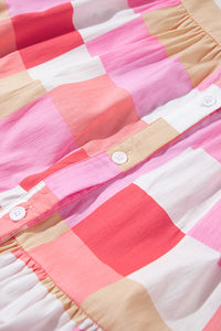 Color Block Button Up Short Sleeve Mini Dress Trandify deal