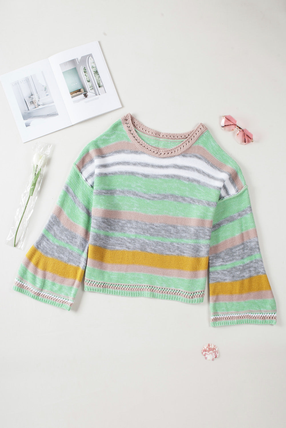 Contrast Striped Boat Neck Dropped Shoulder Sweater Trandify Deal