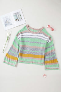 Contrast Striped Boat Neck Dropped Shoulder Sweater Trandify Deal