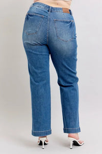 Judy Blue High Waist Straight Leg Jeans with contrast white thread detail