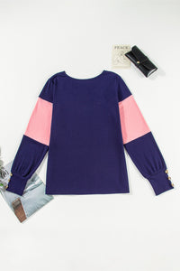 Color Block V-Neck Long Sleeve Top Trandify Deal