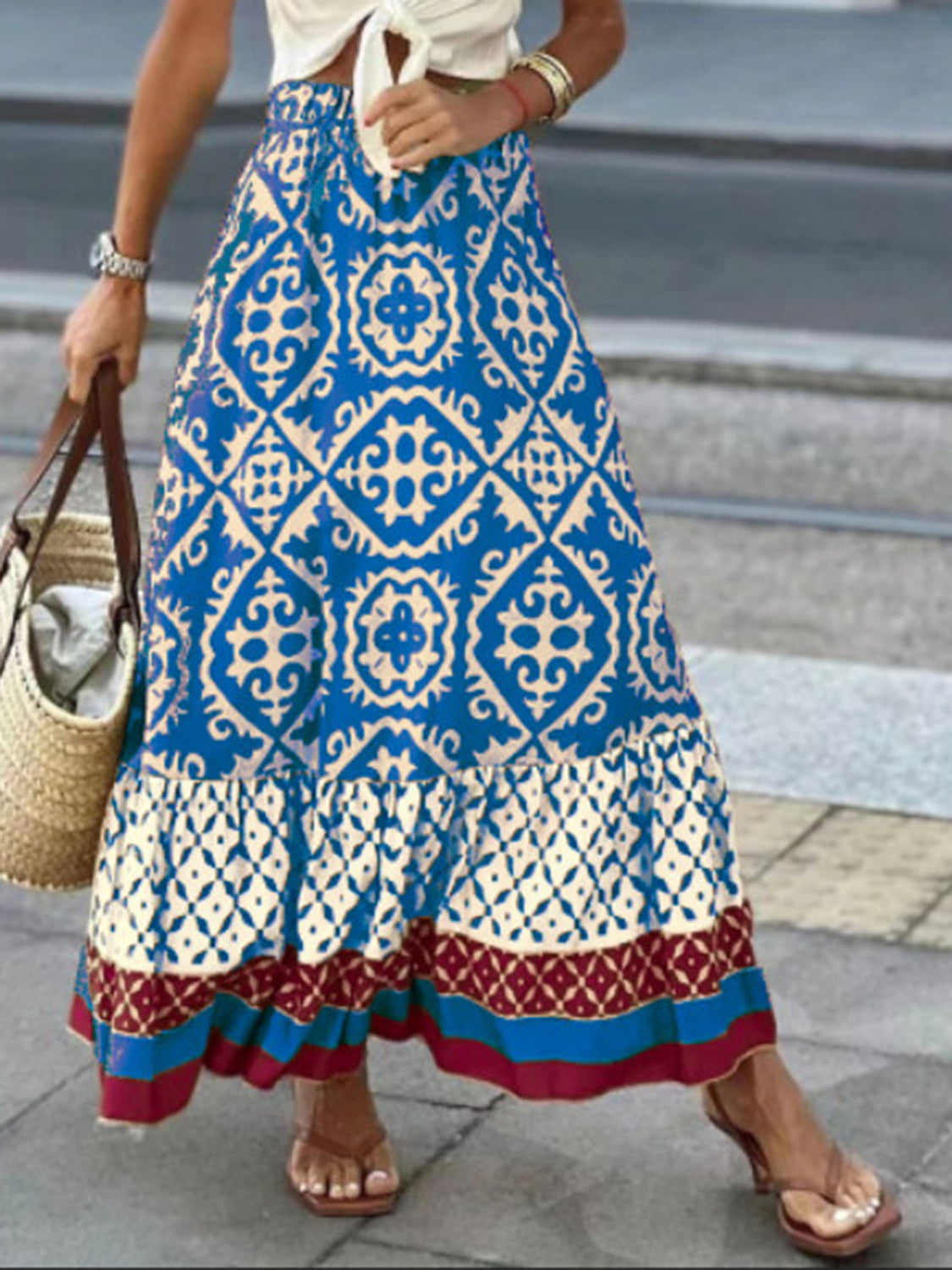 Geometric Elastic Waist Maxi Skirt Trandify deal