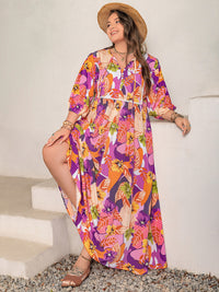Plus Size Printed Tie Neck Maxi Dress Trandify Deal