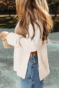 Slit Color Block Turtleneck Long Sleeve Sweater Trandify Deal