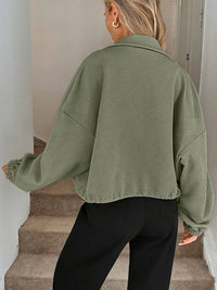 Women's Ribbed Drawstring Jacket - Casual Long Sleeve Zip-Up