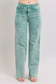 Judy Blue High Waist Dad Jeans in garment dyed wash with raw hem detail