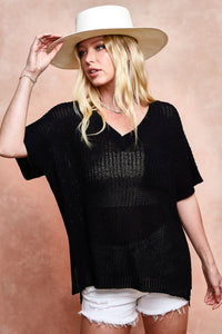 BiBi V-Neck Short Sleeve Knit Top Trandify deal