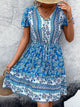 Perfee Printed V-Neck Flutter Sleeve Mini Dress Trandify deal