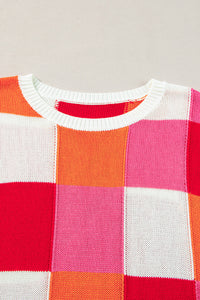 Contrast Plaid Round Neck Cap Sleeve Sweater Trandify Deal