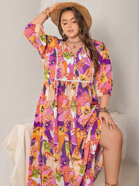 Plus Size Printed Tie Neck Maxi Dress Trandify Deal