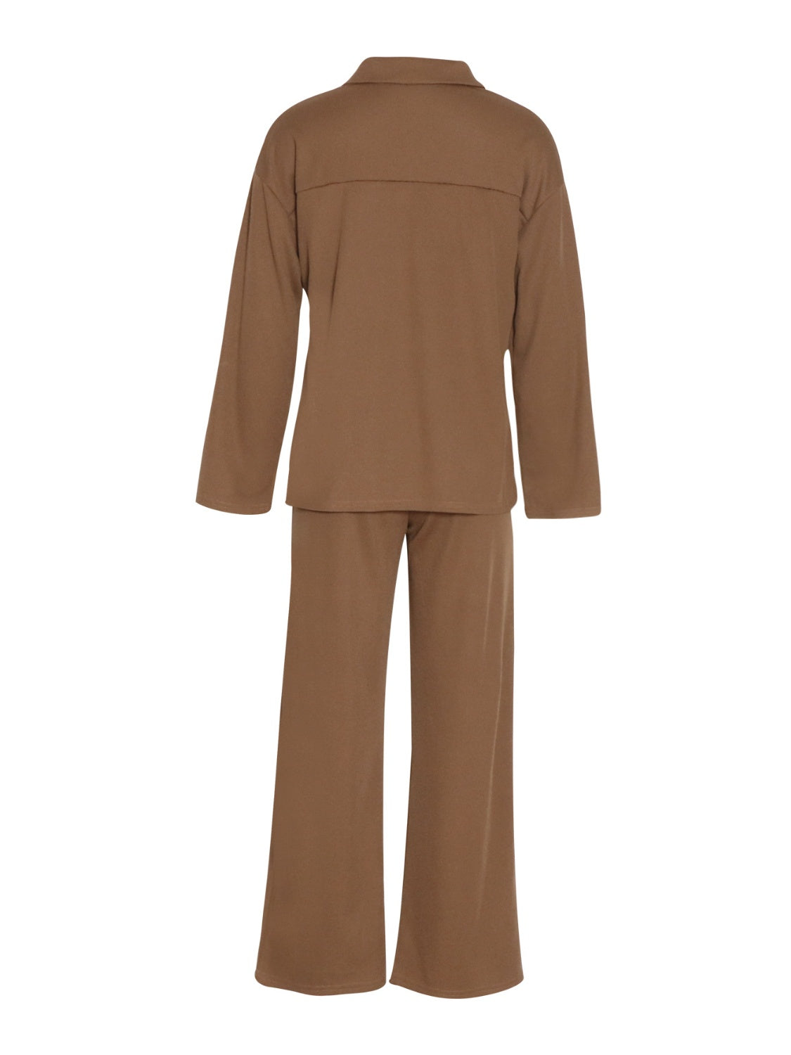 Collared Neck Long Sleeve Top and Drawstring Pants Set Trandify Deal