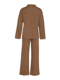 Collared Neck Long Sleeve Top and Drawstring Pants Set Trandify Deal