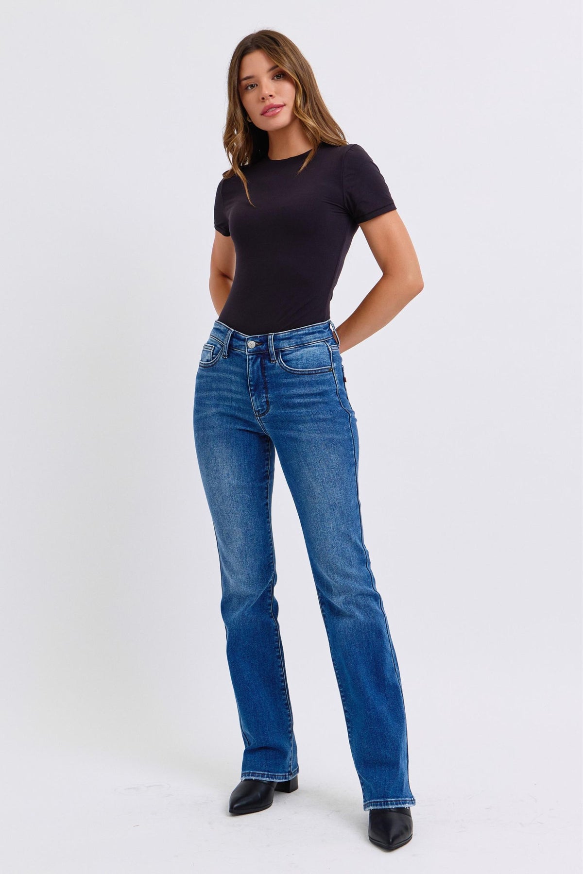 Judy Blue Full Size Run Mid-Rise Bootcut Jeans with Thermal Lining - Trandify Deal