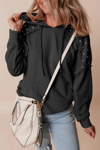 Rivet Drawstring Long Sleeve Hoodie Trandify Deal