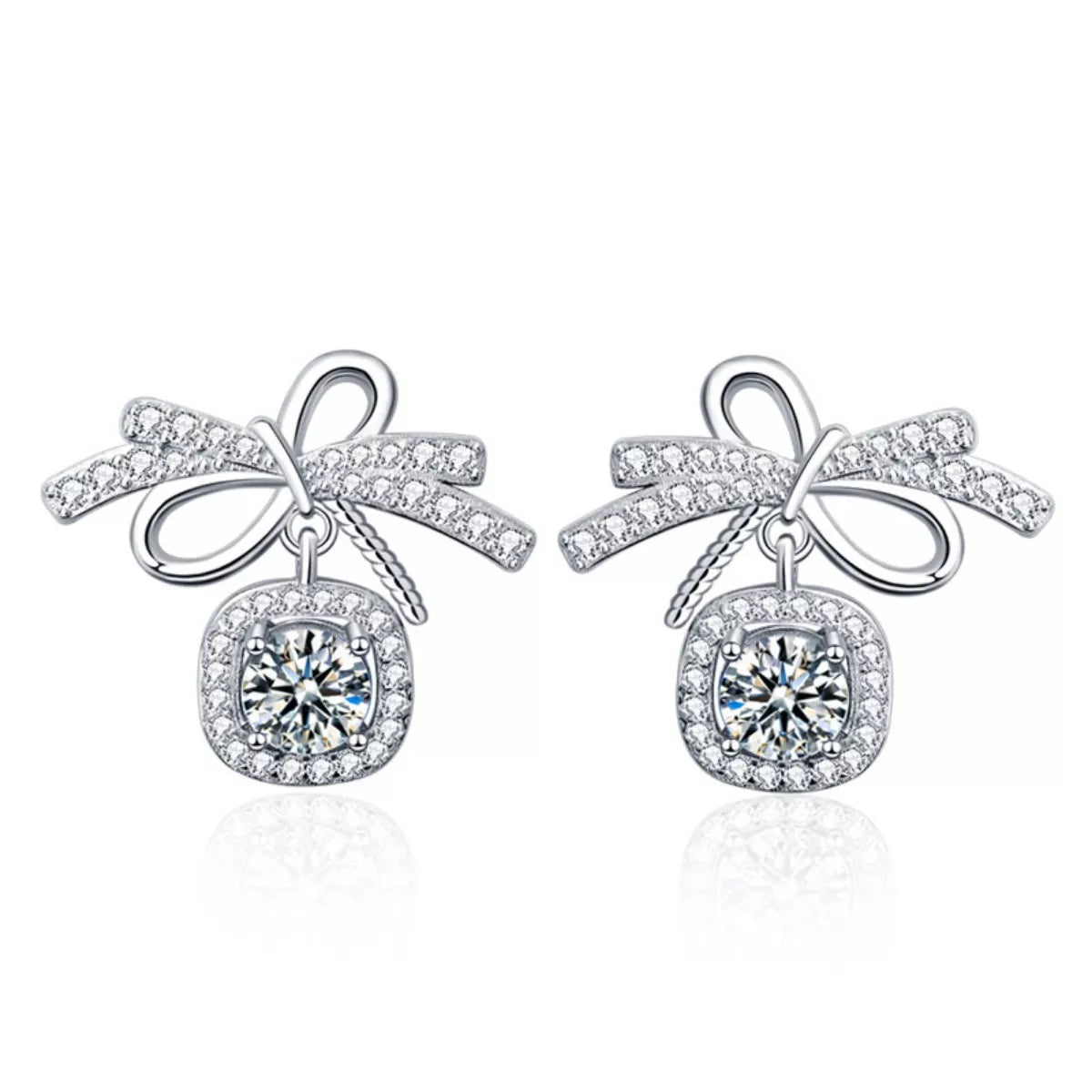 0.5ct Moissanite Bowknot Drop Earrings in Sterling Silver