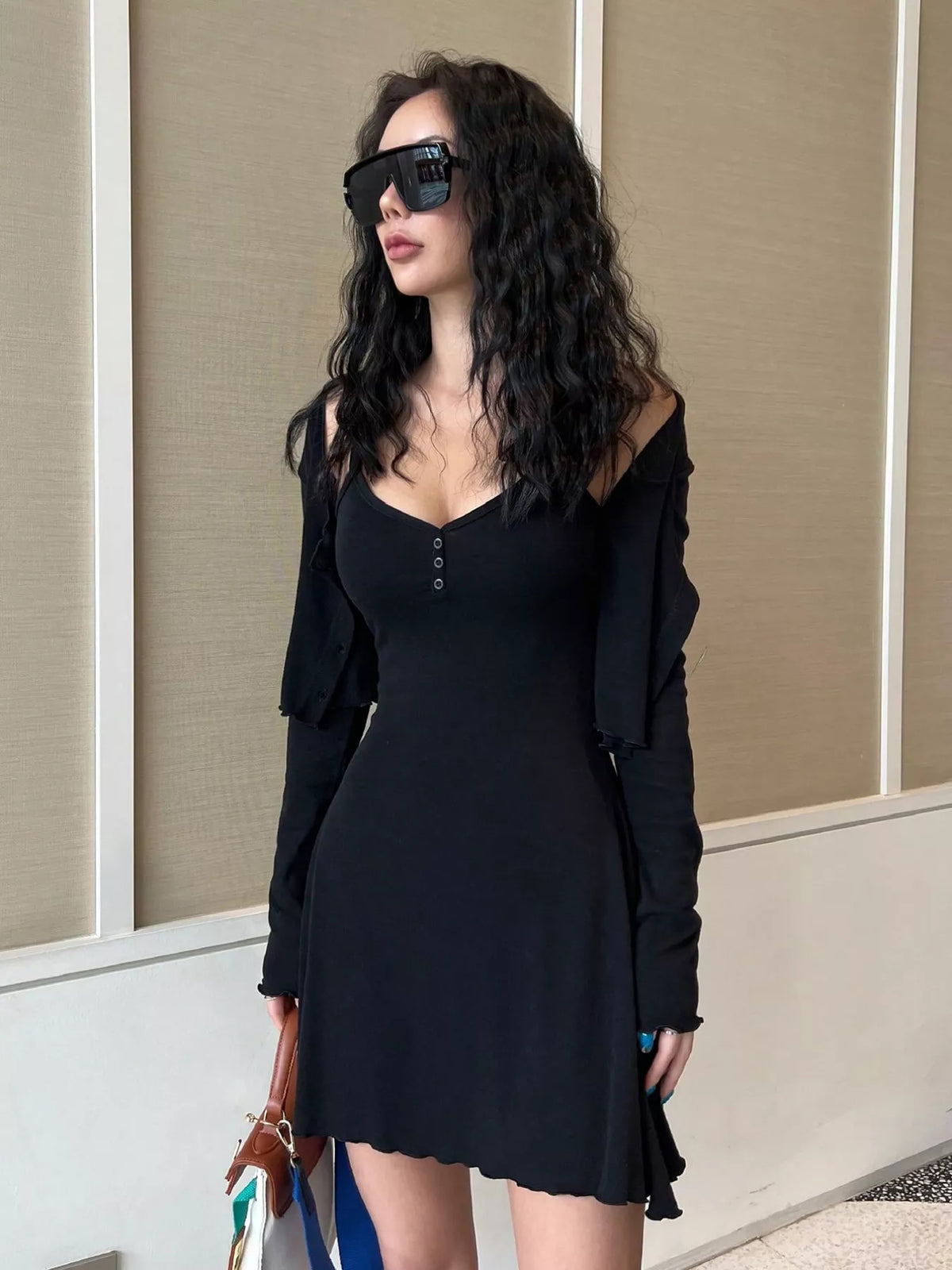V-Neck Cami Dress & Cardigan Set | Casual Outfit