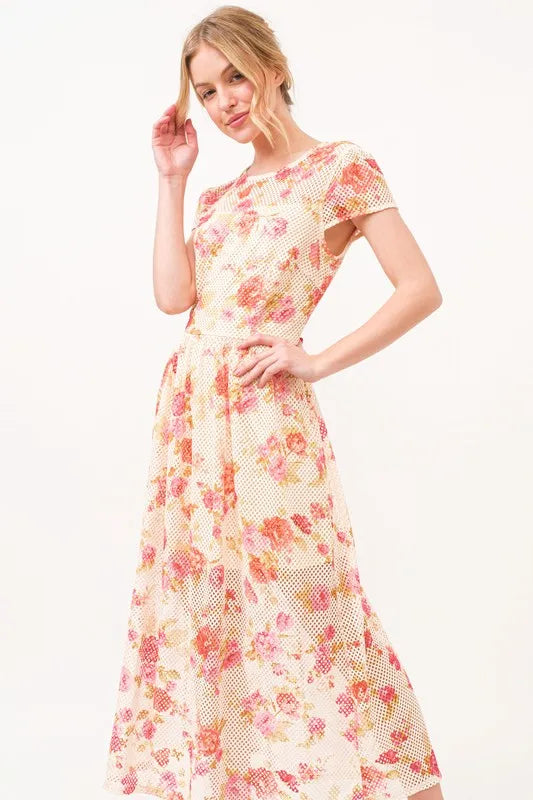 Women’s Fishnet Overlay Floral Dress – Stylish & Comfortable