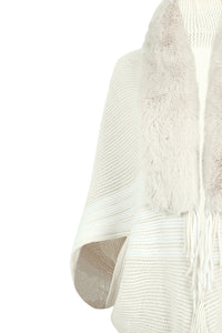 Striped Fringe Detail Long Sleeve Poncho Trandify deal