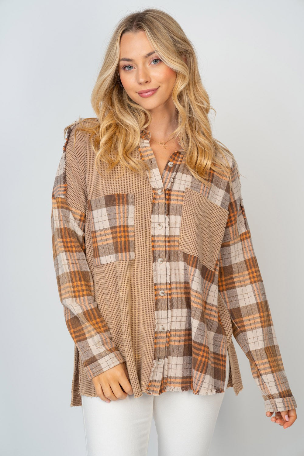 White Birch Full Size Contrast Plaid Button Down Shirt Trandify deal