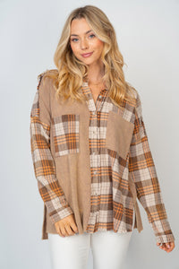 White Birch Full Size Contrast Plaid Button Down Shirt Trandify deal