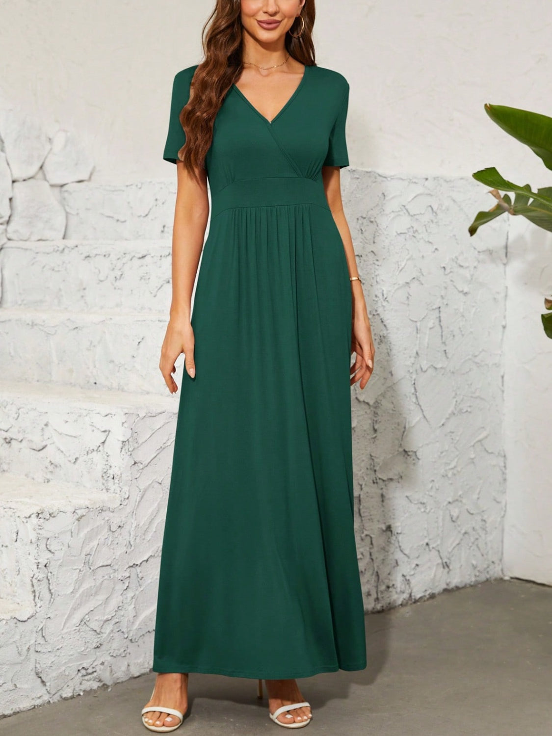 Surplice Short Sleeve Maxi Dress Trandify deal