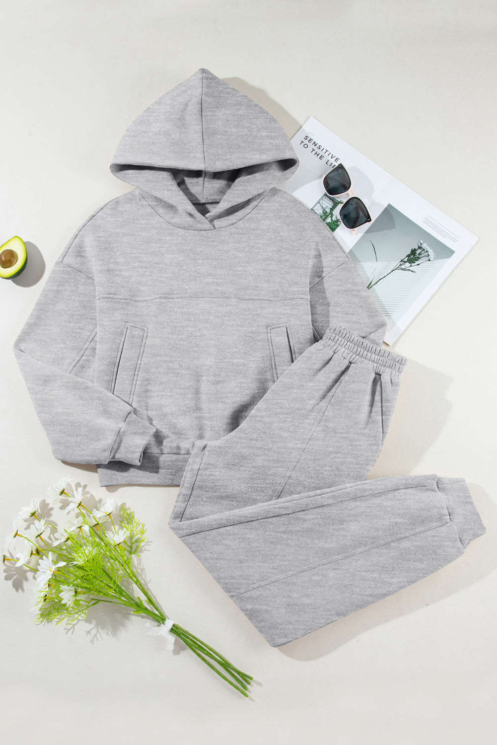 Dropped Shoulder Long Sleeve Hoodie and Pants Active Set Trandify Deal