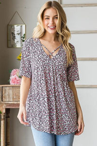 Heimish Plus Size Crisscross Babydoll Top – Women’s Animal Print Short Sleeve Blouse for Summer