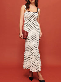 Polka Dot Sweetheart Neckline Maxi Dress for Women – Flowy Summer Party Dress