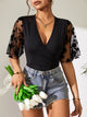 Women's Surplice Lace Flutter Sleeve Bodysuit – Sexy V-Neck Romper for Date Nights