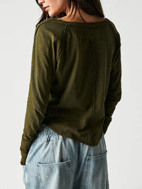 Exposed Seam Notched Long Sleeve T-Shirt Trandify Deal