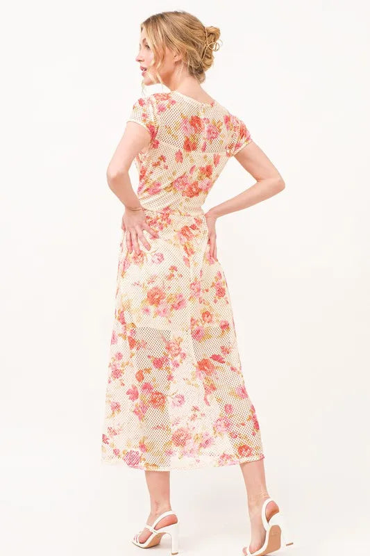 Women’s Fishnet Overlay Floral Dress – Stylish & Comfortable