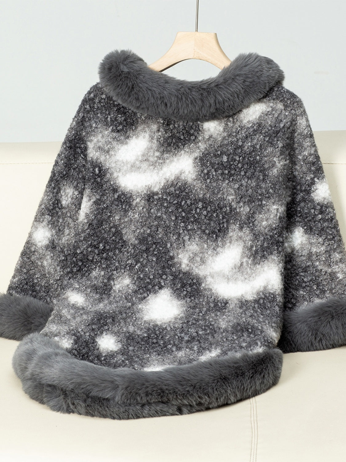 Furry Contrast Three-Quarter Poncho Trandify Deal