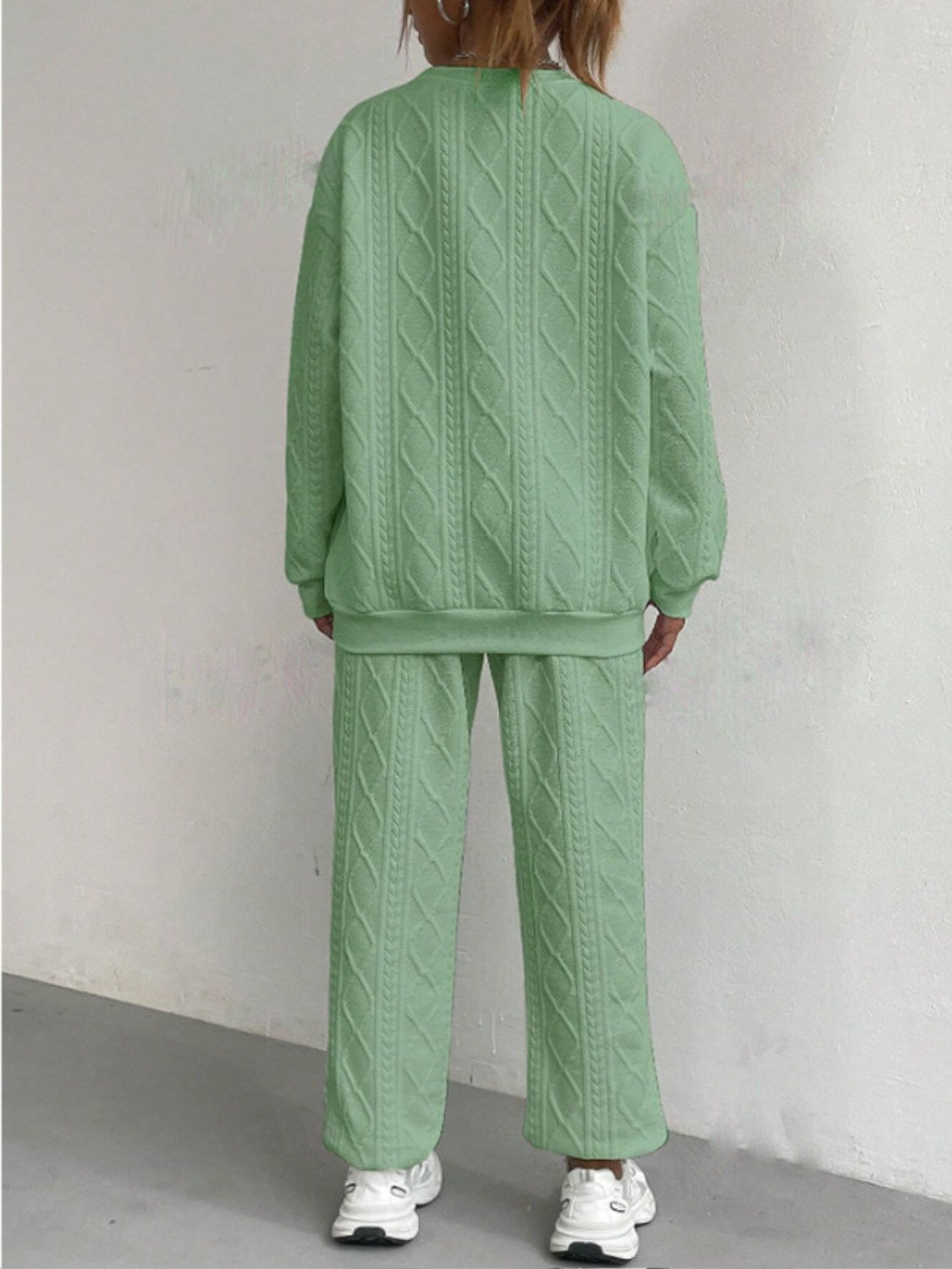 Texture Round Neck Long Sleeve Top and Pants Set Trandify Deal